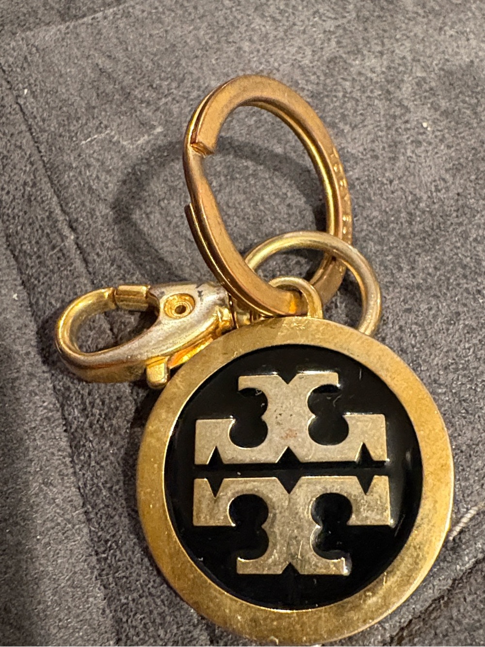 Tory Burch Gold and Black Round Logo Keyring
